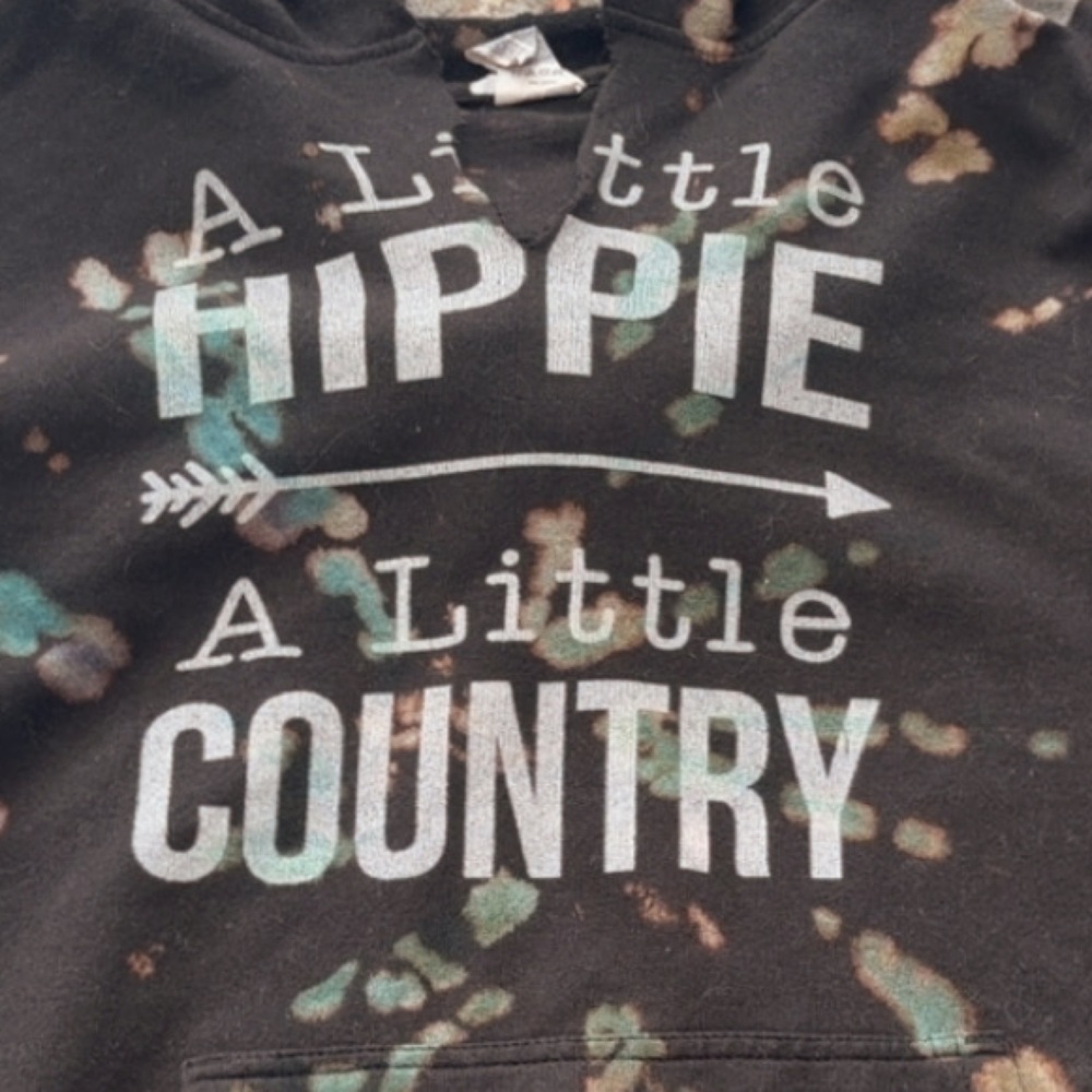 Black Tie-Dye Hoodie with Graphic Text